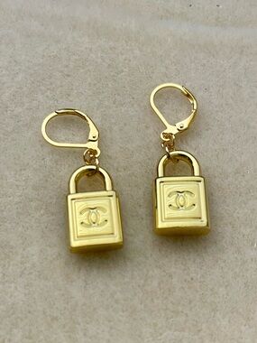 CHANEL Gold Padlock Pendant turned into Earrings